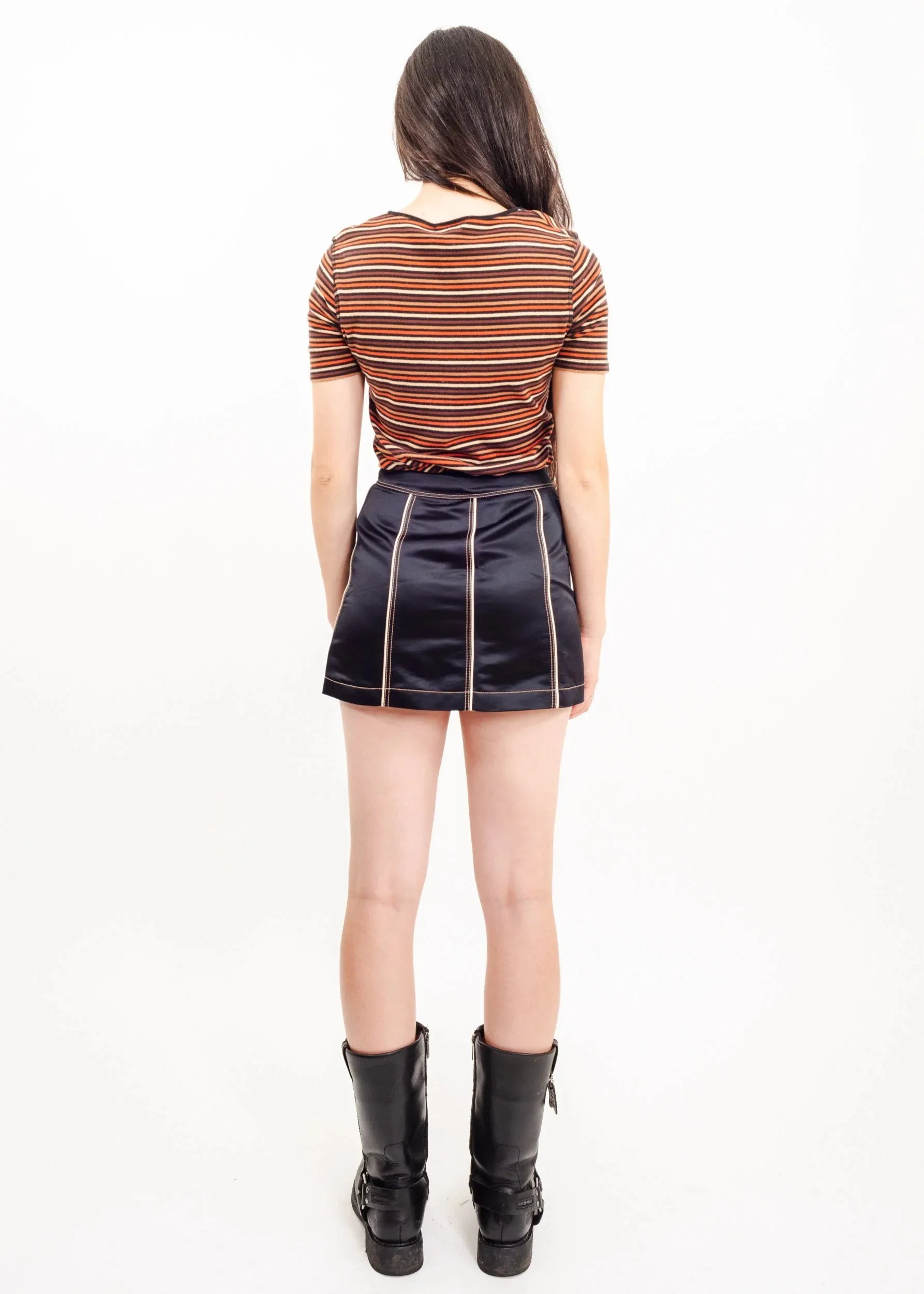 Mod panelled satin mini skirt