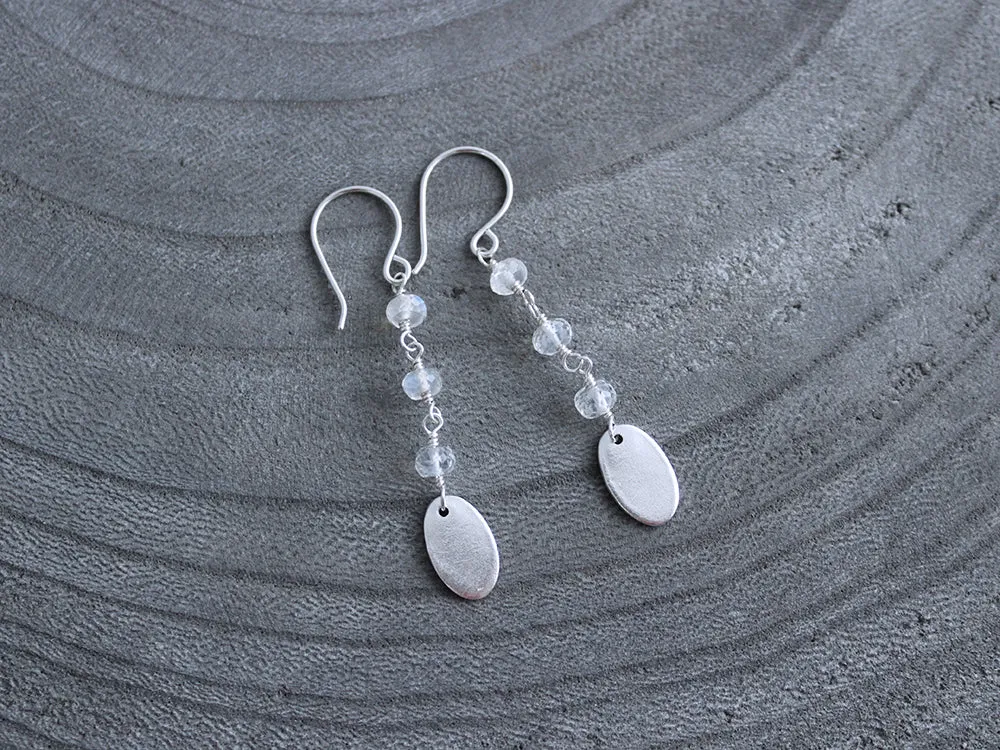 Moonstone Recycled Silver Dangle Earrings