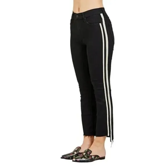Mother Insider Crop Step Stipe Jeans Black Ankle Size  23