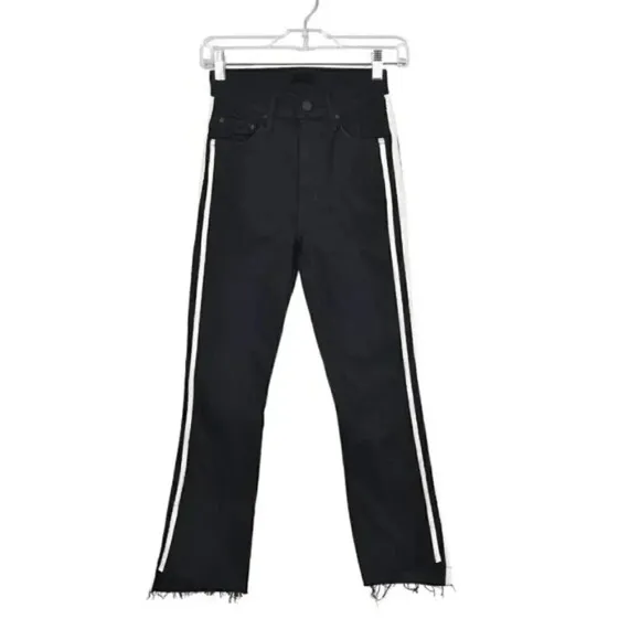 Mother Insider Crop Step Stipe Jeans Black Ankle Size  23