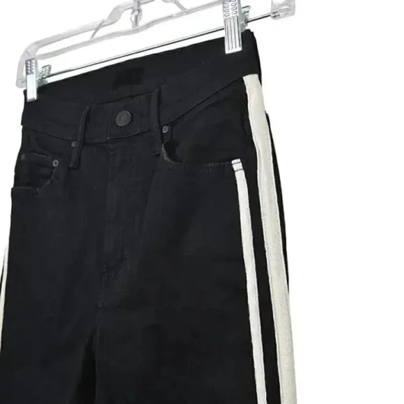Mother Insider Crop Step Stipe Jeans Black Ankle Size  23