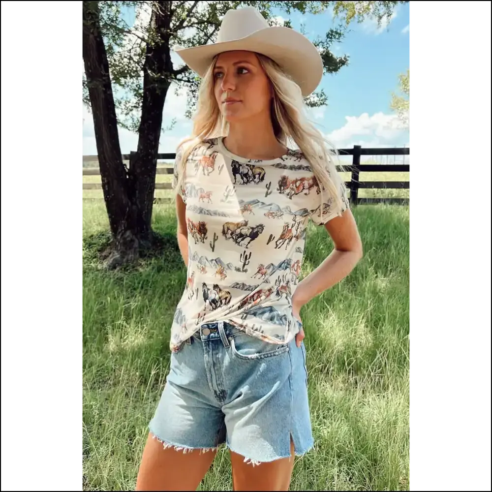 Mustang River Print Tee: Howdy, Partner,  Gorgeous! 🤠 Needful Things