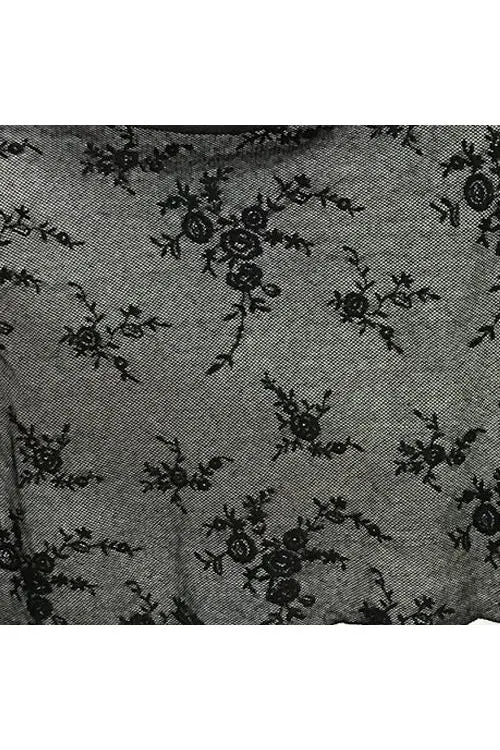 NANCY Long and Wide Embroidered Netting Shawl Black