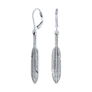 Native American Leaf Feather Two Tone Dangle Earrings Western Jewelry Silver