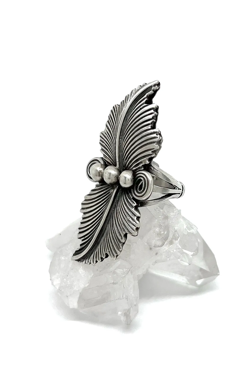 Navajo Oxidized Sterling Silver Applique Ring (Size 7)