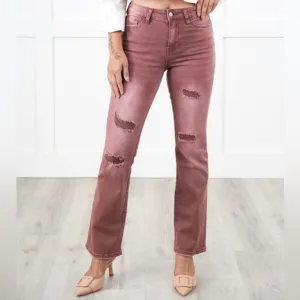 New Vervet High Rise Dark Mauve DistressedBootcut Jeans 31