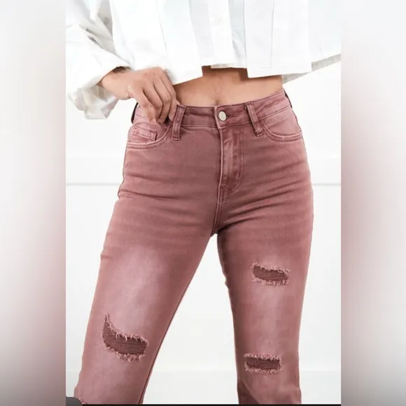 New Vervet High Rise Dark Mauve DistressedBootcut Jeans 31