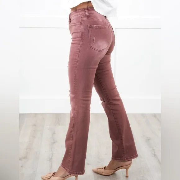 New Vervet High Rise Dark Mauve DistressedBootcut Jeans 31
