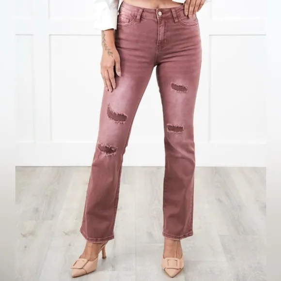 New Vervet High Rise Dark Mauve DistressedBootcut Jeans 31
