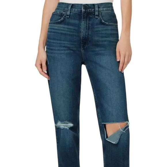 New Women’s Hudson Jade Mid Rise Loose Fit Distressed Jeans Size 27