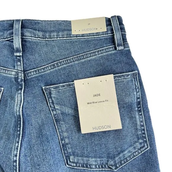 New Women’s Hudson Jade Mid Rise Loose Fit Distressed Jeans Size 27