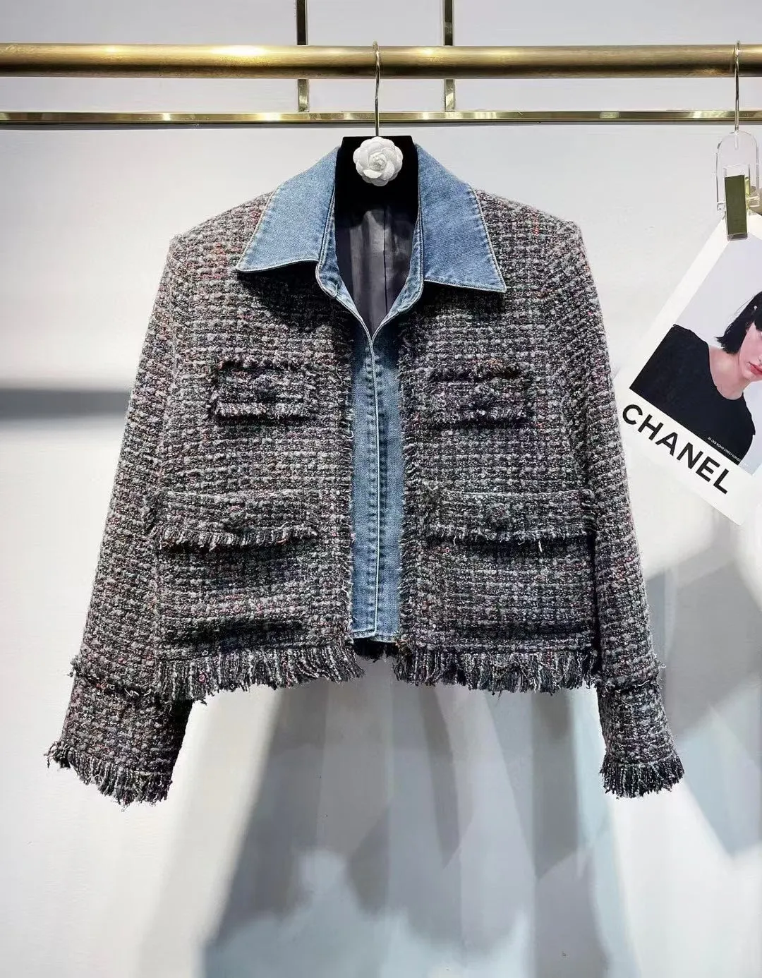 New wool patchwork denim contrast jacket