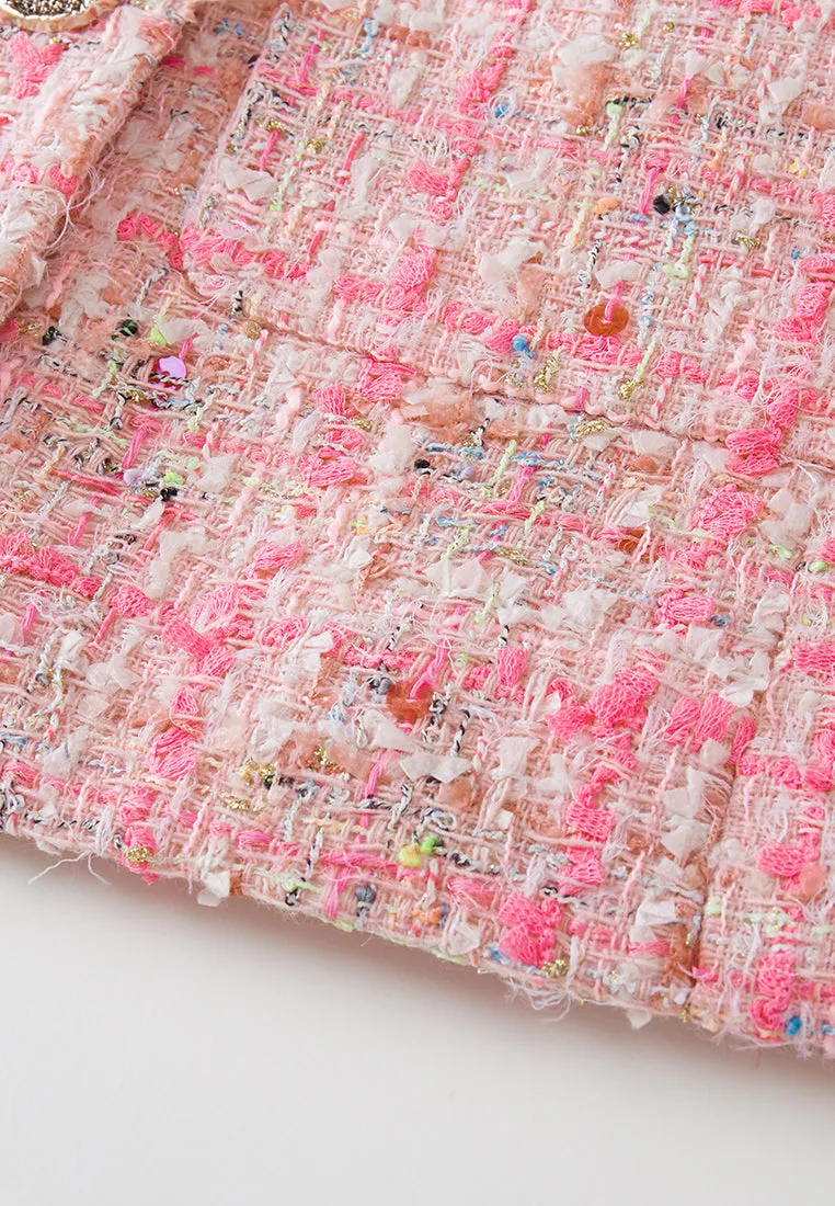 Notched-lapel Double-breasted Checked Sequin-detail Jacket