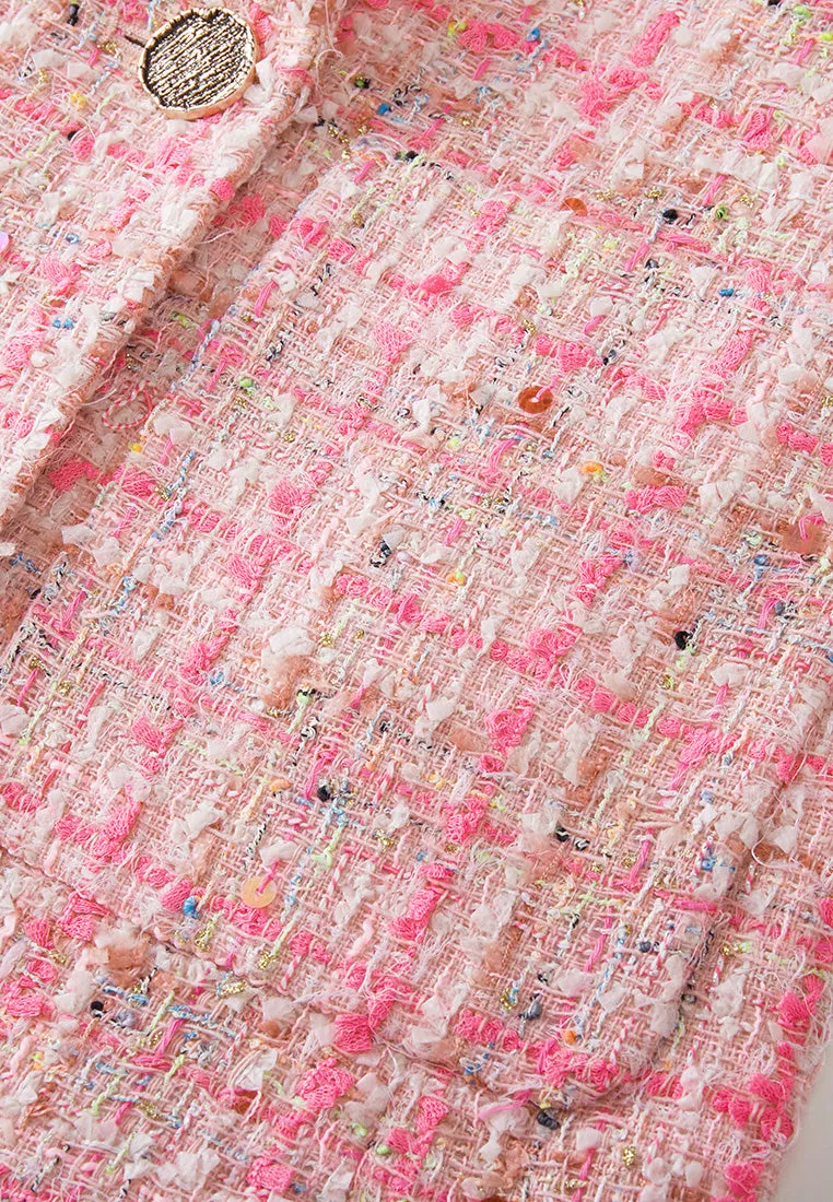 Notched-lapel Double-breasted Checked Sequin-detail Jacket