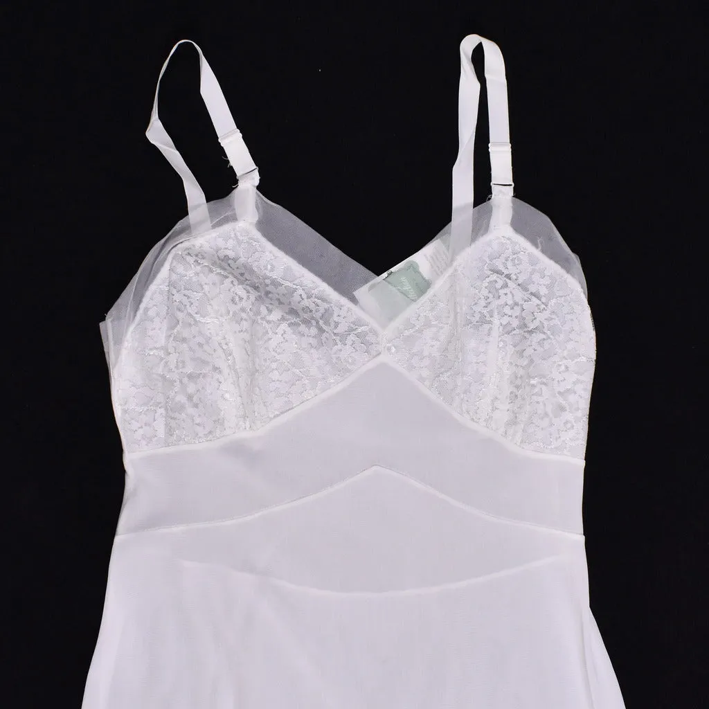 NWOT 1950s Off White Mermaid Hem Blue Bow Full Slip
