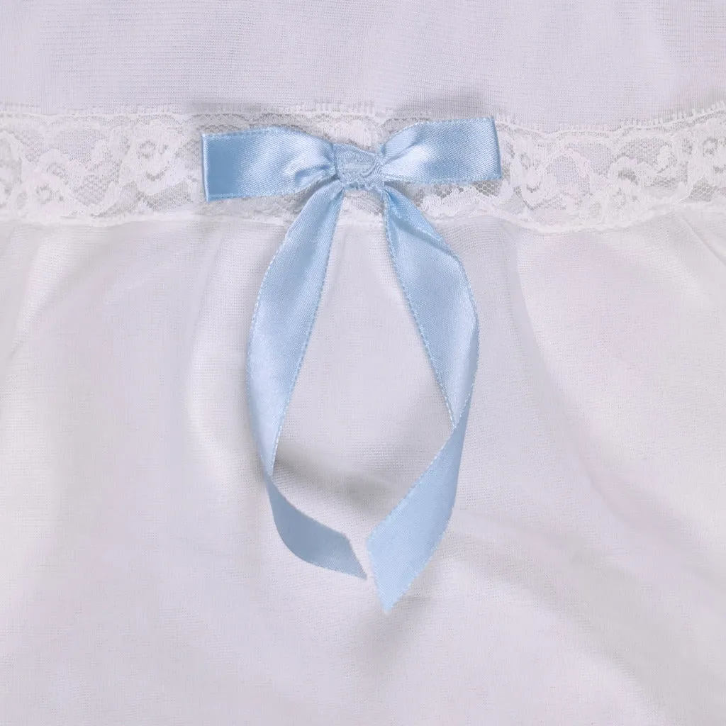 NWOT 1950s Off White Mermaid Hem Blue Bow Full Slip