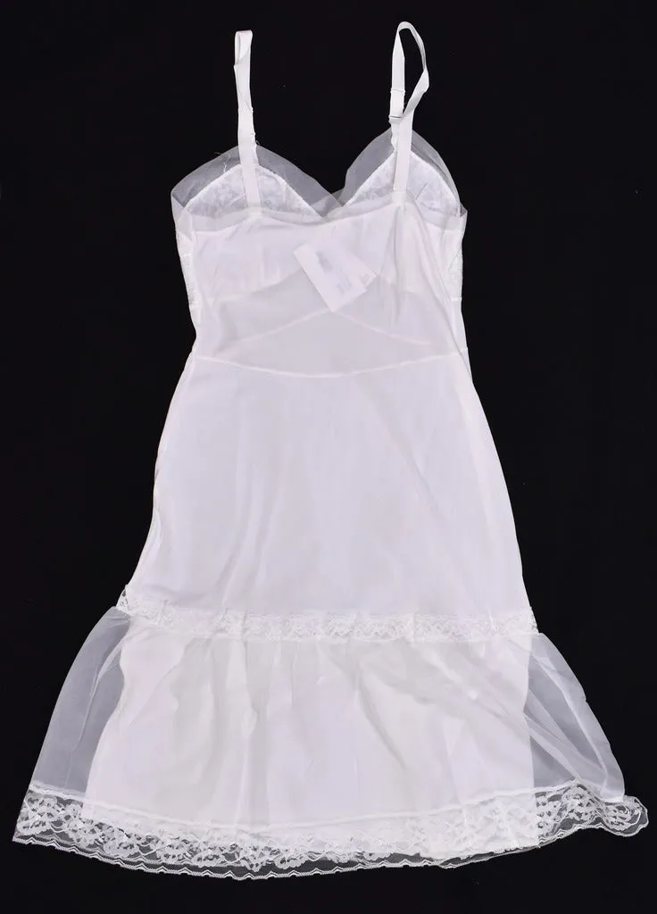 NWOT 1950s Off White Mermaid Hem Blue Bow Full Slip