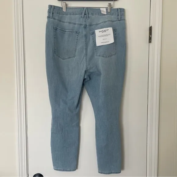NWT Good American Women's Sz 18 Good Waist Crop Denim Jeans Distressed GWC075T