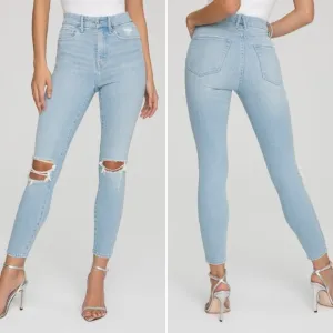 NWT Good American Women's Sz 18 Good Waist Crop Denim Jeans Distressed GWC075T