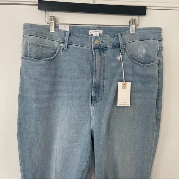 NWT Good American Women's Sz 18 Good Waist Crop Denim Jeans Distressed GWC075T