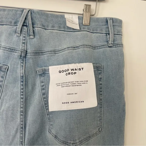 NWT Good American Women's Sz 18 Good Waist Crop Denim Jeans Distressed GWC075T
