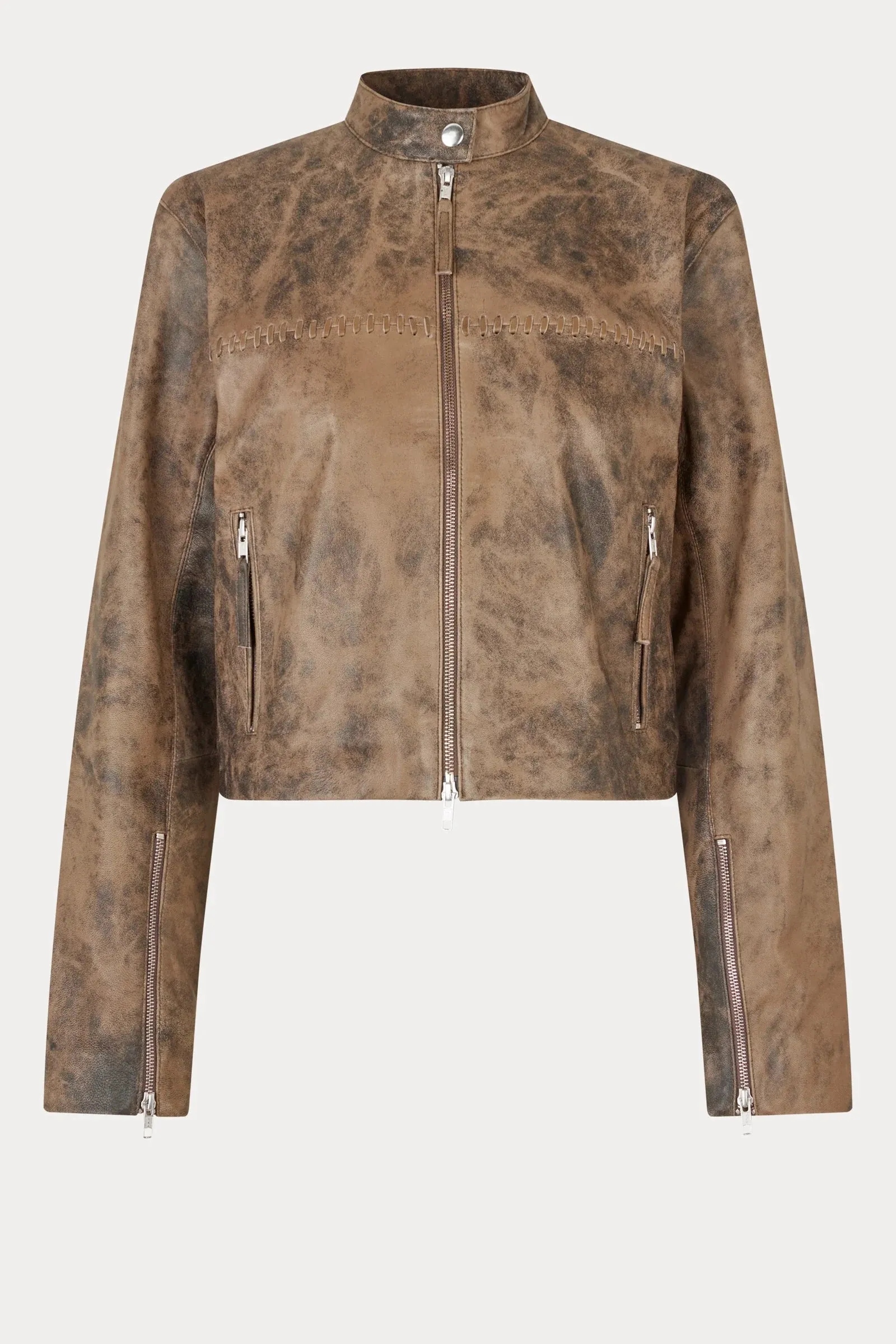 Oval Square Bee Leather Jacket // Pecan Brown