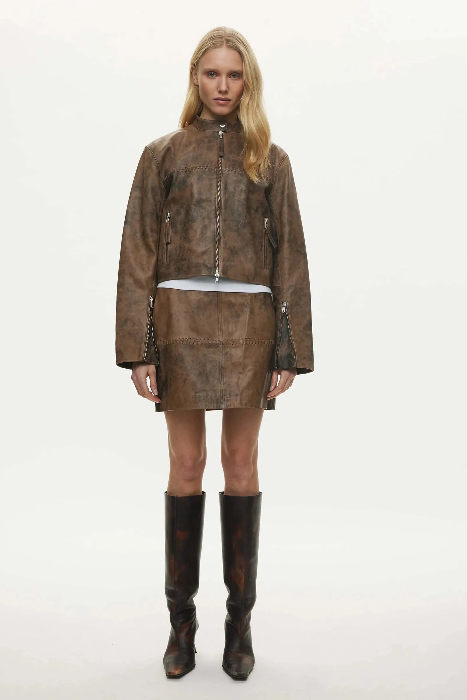 Oval Square Bee Leather Jacket // Pecan Brown