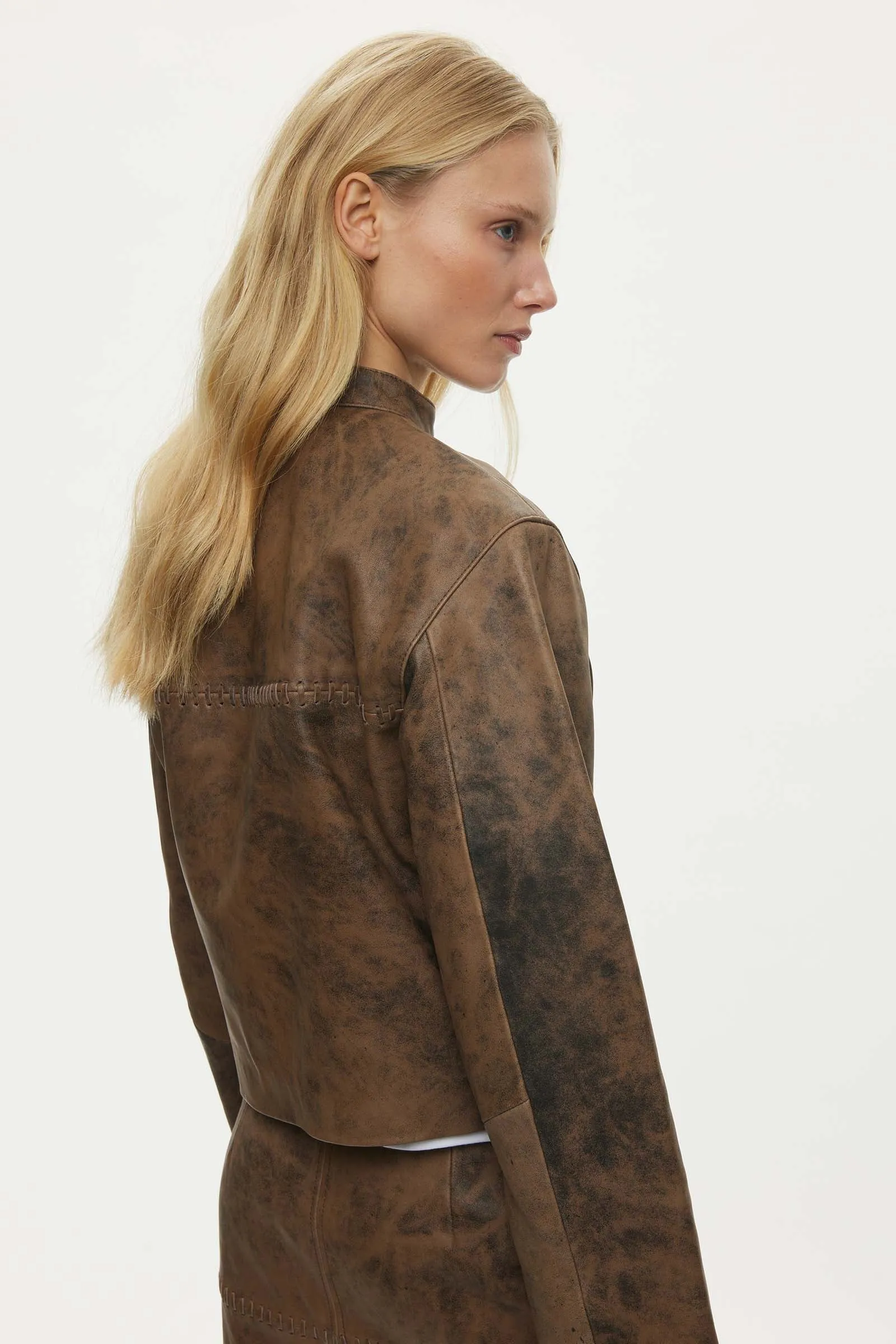 Oval Square Bee Leather Jacket // Pecan Brown