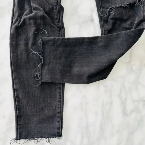 Paige Skyline Ankle Peg Black Slashed Knee 25 Skinny Jeans Distressed