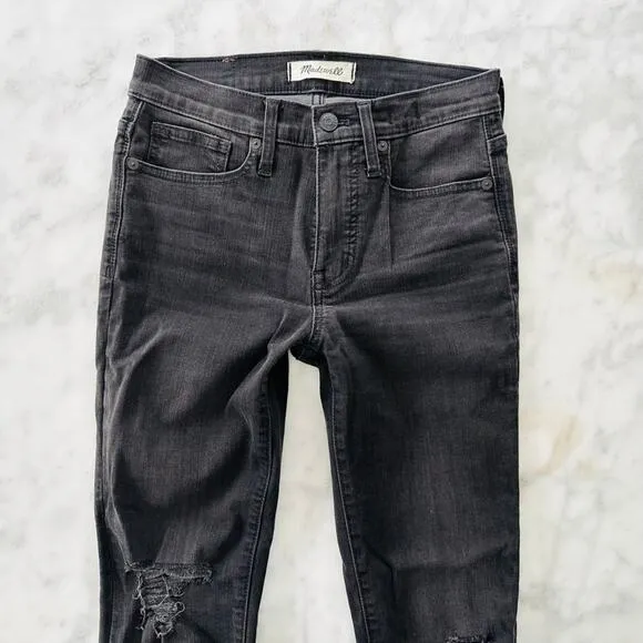 Paige Skyline Ankle Peg Black Slashed Knee 25 Skinny Jeans Distressed