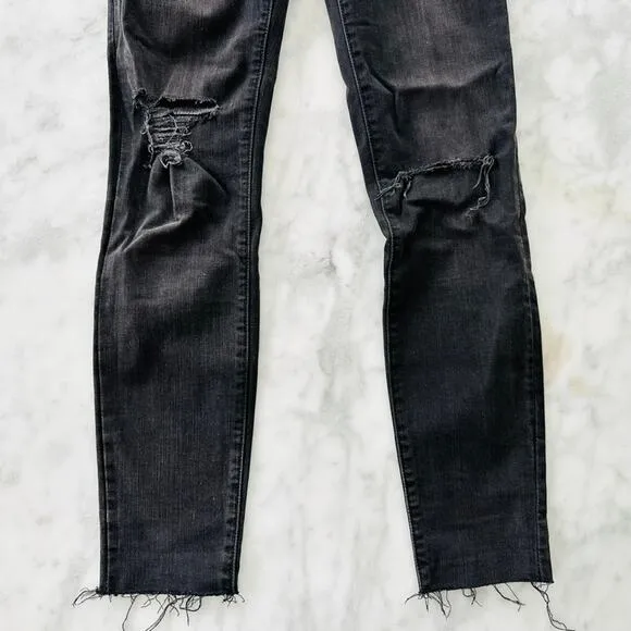 Paige Skyline Ankle Peg Black Slashed Knee 25 Skinny Jeans Distressed