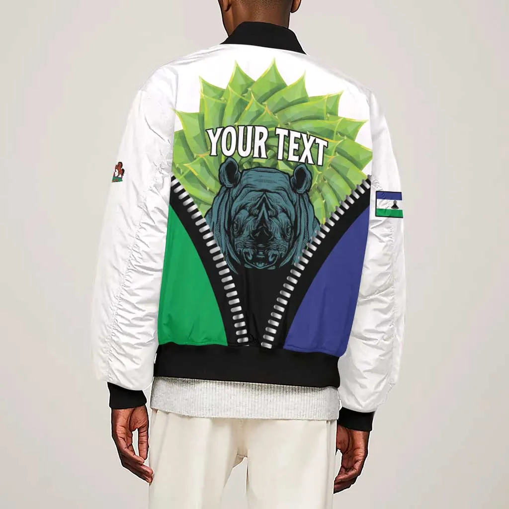 Personalised Afro Lesotho Sleeve Zip Bomber Jacket Black Rhinoceros Aloe Polyphylla LT15
