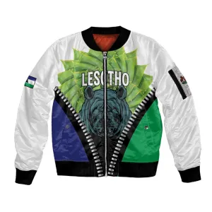 Personalised Afro Lesotho Sleeve Zip Bomber Jacket Black Rhinoceros Aloe Polyphylla LT15