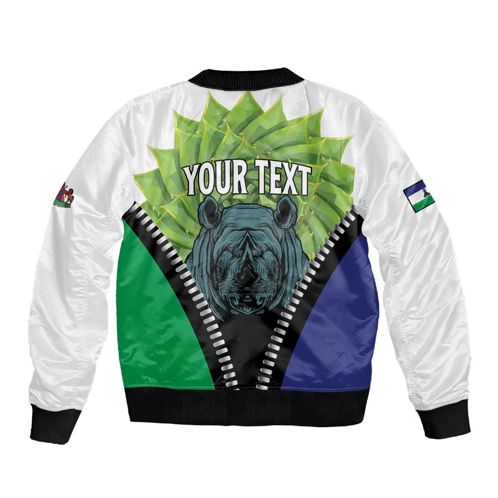 Personalised Afro Lesotho Sleeve Zip Bomber Jacket Black Rhinoceros Aloe Polyphylla LT15