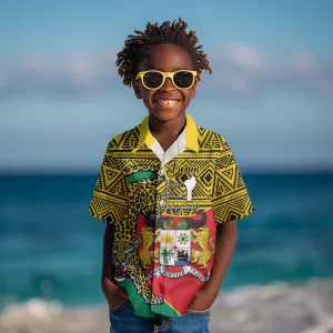 Personalised Benin National Day Kid Hawaiian Shirt Coat Of Arms With Leopard African Pattern LT14