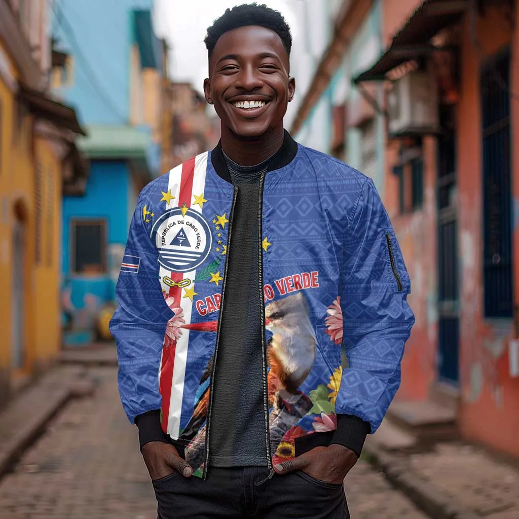 Personalised Cabo Verde Sleeve Zip Bomber Jacket Grey-Headed Kingfisher Mix Gerbera Daisy LT15