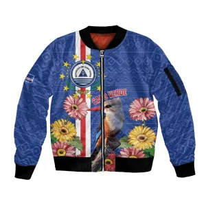 Personalised Cabo Verde Sleeve Zip Bomber Jacket Grey-Headed Kingfisher Mix Gerbera Daisy LT15