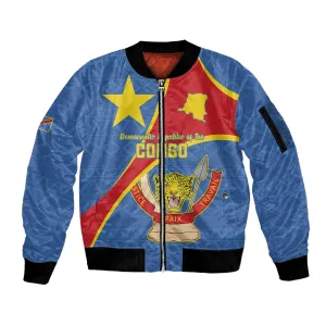 Personalised DR Congo Sleeve Zip Bomber Jacket Coat Of Arms With Map LT15