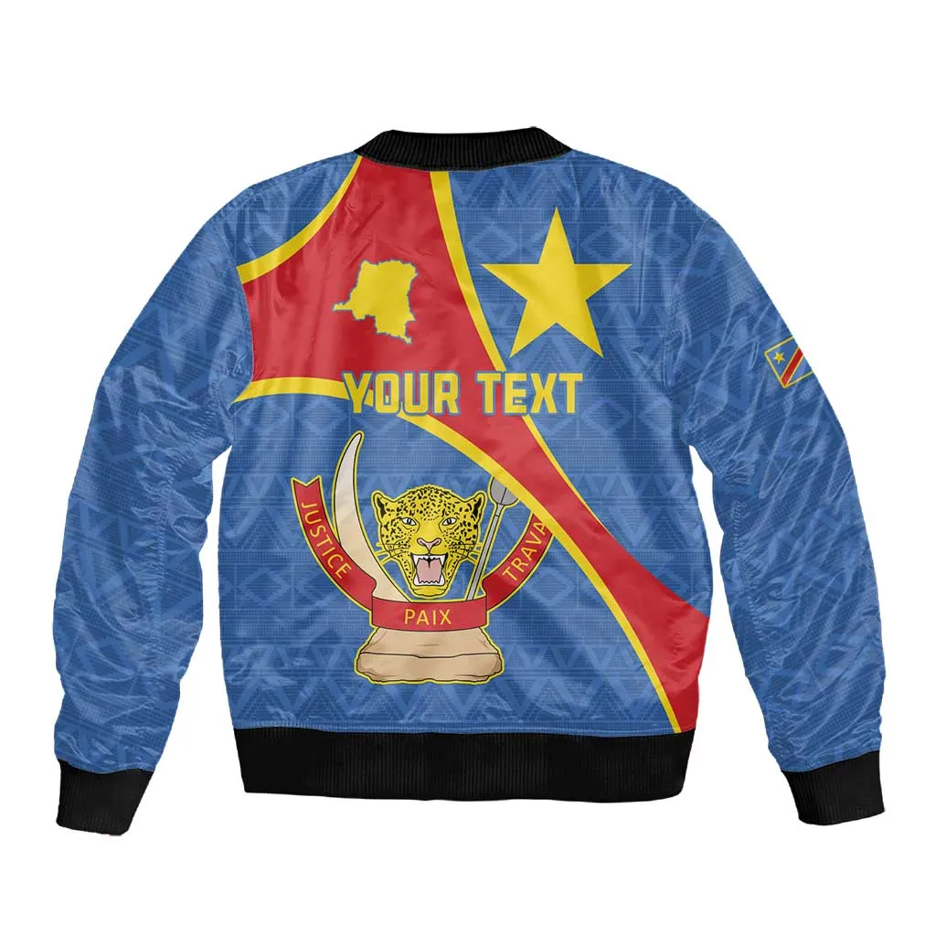 Personalised DR Congo Sleeve Zip Bomber Jacket Coat Of Arms With Map LT15