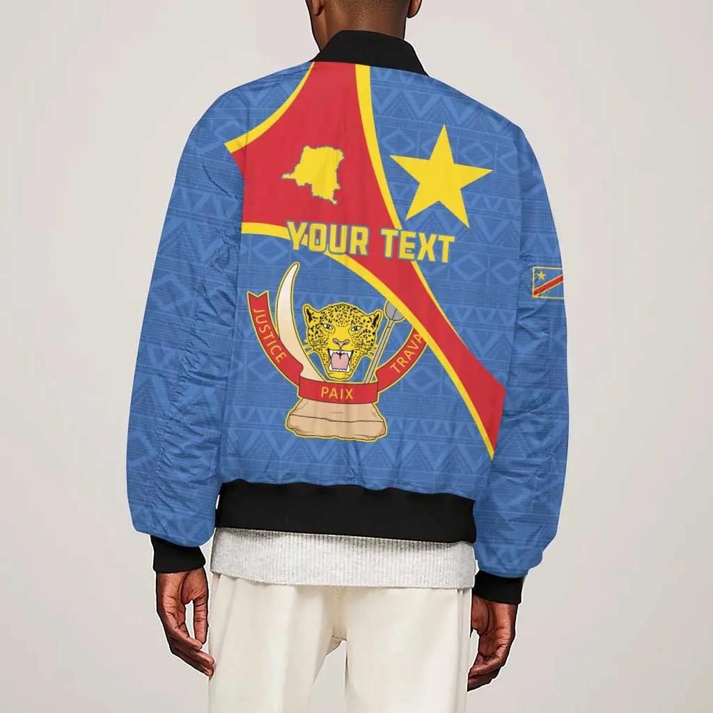 Personalised DR Congo Sleeve Zip Bomber Jacket Coat Of Arms With Map LT15