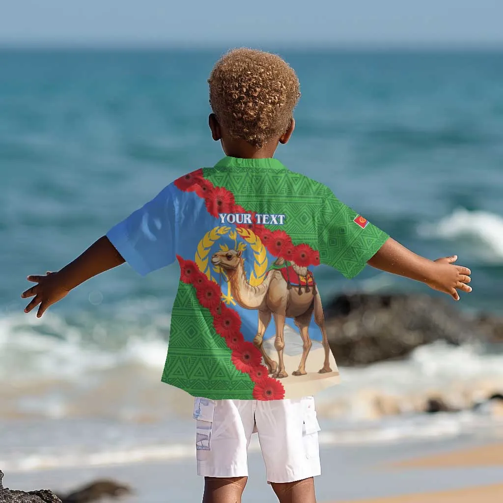 Personalised Eritrea Arabian Camel Kid Hawaiian Shirt Gerbera Flower - Flag Color LT15