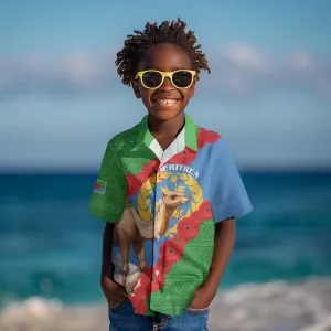 Personalised Eritrea Arabian Camel Kid Hawaiian Shirt Gerbera Flower - Flag Color LT15