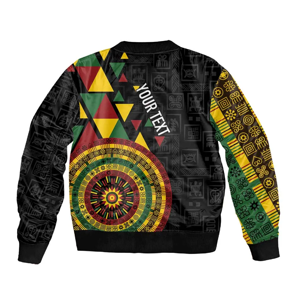 Personalized Adinkra Afro-Akan Culture Sleeve Zip Bomber Jacket Afrikan Colors LT7