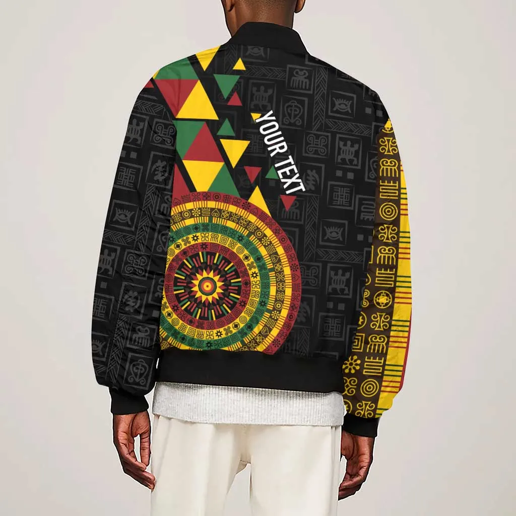 Personalized Adinkra Afro-Akan Culture Sleeve Zip Bomber Jacket Afrikan Colors LT7