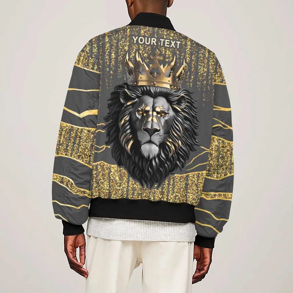 Personalized Black and Gold Lion Africa Sleeve Zip Bomber Jacket DT03