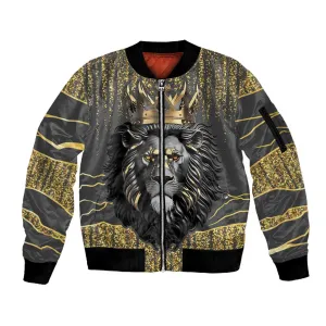 Personalized Black and Gold Lion Africa Sleeve Zip Bomber Jacket DT03