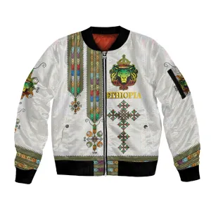 Personalized Ethiopia Lion Of Judah Sleeve Zip Bomber Jacket Tibeb Style LT9