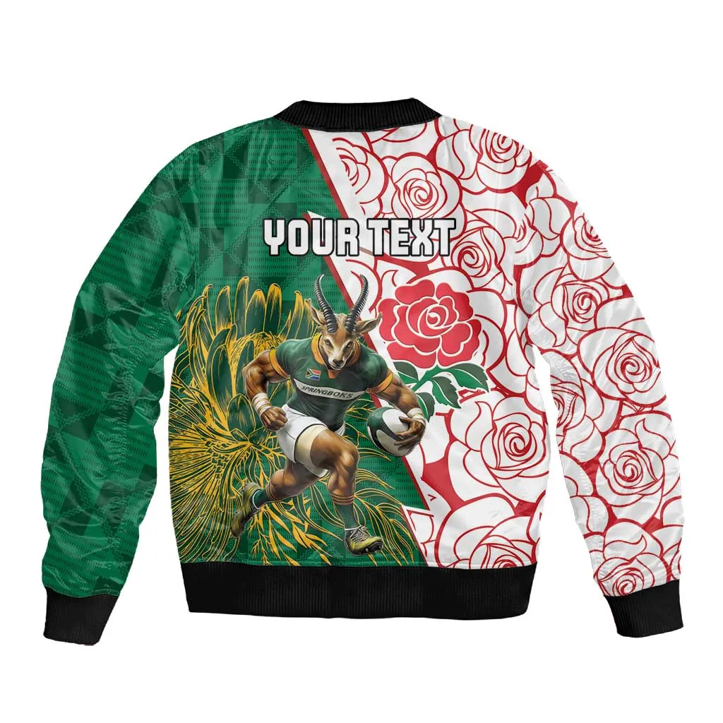 Personalized South Africa Combine England Rugby Sleeve Zip Bomber Jacket Springboks and Red Rose LT15
