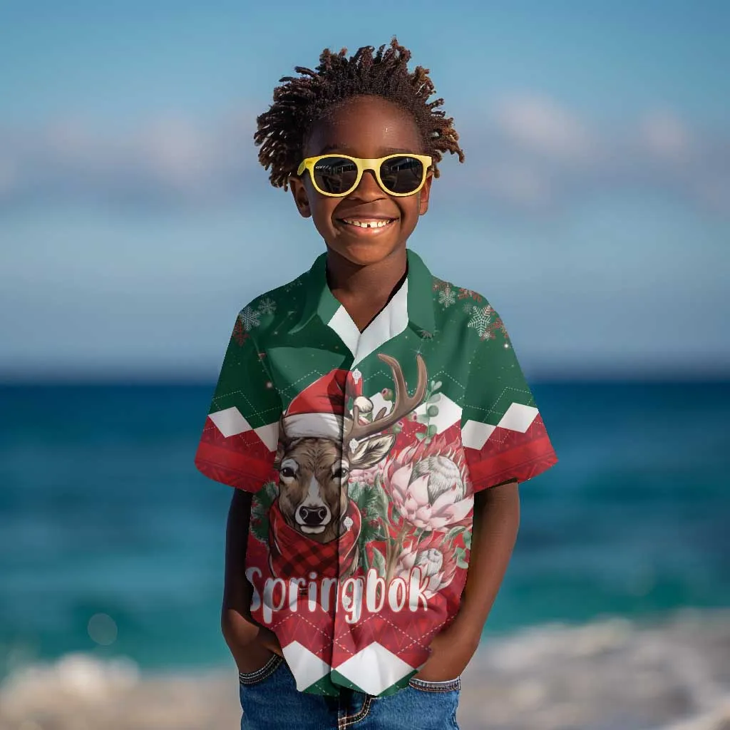Personalized South Africa Merry Christmas Kid Hawaiian Shirt Springbok With King Protea LT18
