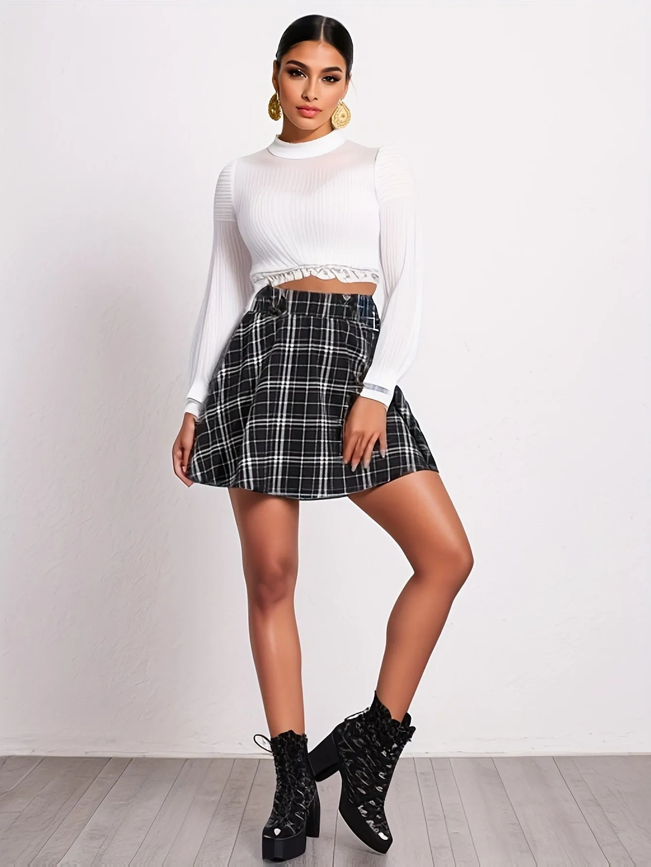 Plaid Print Mini Skirts, Casual Versatile High Waist Skirts, Women's Clothing